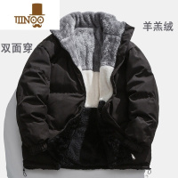 YANXU双面穿羔绒棉服外套男潮牌ins冬季棉袄加绒加厚立领情侣装棉衣