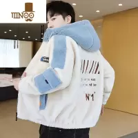 YANXU青少年棉衣男生冬季潮流加厚棉袄学生颗粒绒帅气连帽羔毛绒外套