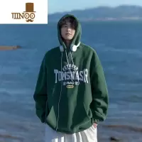 YANXU加绒卫衣男oversize墨绿色美式vintage连帽加厚外套春