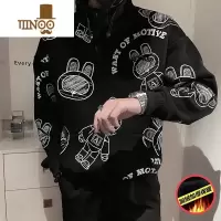 YANXU高领加绒加厚卫衣男卡通印花韩系感咖啡色外套新款上衣潮