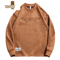 YANXU美式复古卫衣男秋季冬季绒宽松3D钢印字母ins潮上衣长袖
