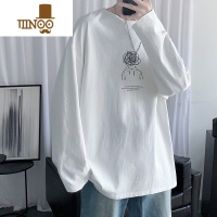 YANXU美式复古t恤长袖男秋季简约内搭上衣潮牌宽松白色打底衫