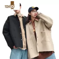 YANXU羔毛外套男潮牌宽松翻领棉衣夹克港风复古保暖情侣上衣服