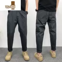 YANXU休闲裤男夏季款直筒工装裤宽松西裤纯色阔腿裤男九分裤痞帅男裤子