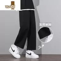 YANXU灰色裤子男款夏季薄款九分直筒运动卫裤男宽松大码潮流休闲裤男士