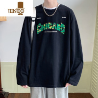 YANXU长袖t恤男士春季潮牌印花宽松运动上衣款男生潮流休闲打底衫