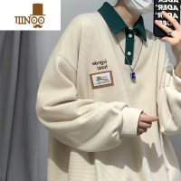 YANXU大码300斤华夫格翻领卫衣男女2023新款宽松polo衫复古长袖t恤