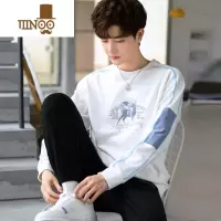 YANXU2023新款拼接男士卫衣潮牌 长袖t恤青少年衣服