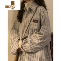 YANXU2023新款日系复古港味休闲长袖条纹衬衫男女情侣潮牌宽松衬衣