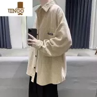 YANXU港风灯芯绒长袖衬衫男新款大码日系衬衣外套潮牌休闲上衣服