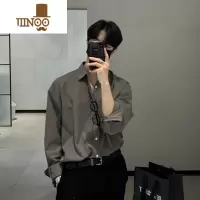 YANXU英伦雅痞风衬衫男士夏季黑色冰丝长袖禁欲系感商务西装衬衣潮