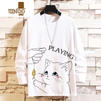 YANXU长袖t恤男女打底衫国潮宽松体恤圆领印花上衣服青春学生潮ins