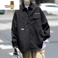 YANXU黑衬衫外套男款港风设计感痞帅工装宽松日系长袖衬衣式