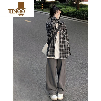 YANXU黑白格子长袖衬衫男女美式复古潮牌青少年情侣衬衣服帅气百搭外套