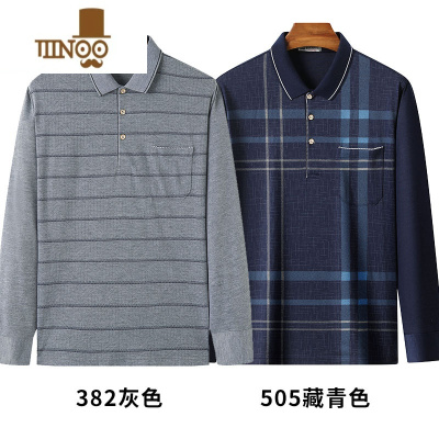 YANXU爸爸长袖t恤中老年人男爷爷中年男装打底衫薄款上衣