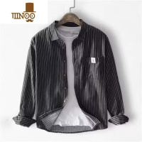YANXU衬衫男生设计感小众款日系2023男士条纹衬衣秋季长袖外套