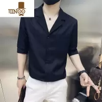 YANXU痞帅衬衫男潮牌修身西装领衬衣短袖夏季潮流帅气七分袖长袖寸衫男