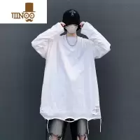 YANXU打底衫下摆破洞白色男生美式高街内搭潮破坏叠穿秋季卫衣长袖T恤