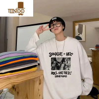 YANXU青少年长袖t恤男2023新款港风ins休闲百搭体恤衫韩版上衣