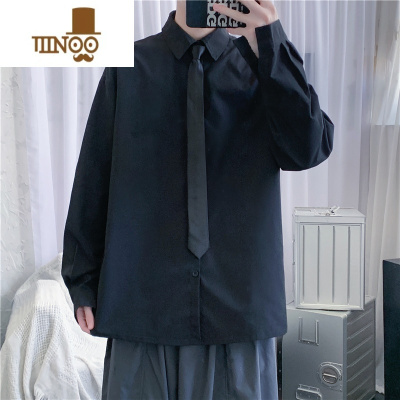 YANXU纯色白衬衫男长袖韩版潮流宽松痞帅日系dk制服情侣学院风休闲衬衣