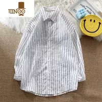 YANXU夏季薄款条纹衬衫男长袖ins港风日系休闲百搭复古情侣学生上衣潮