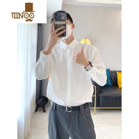YANXU美式cityboy白衬衫男设计感暗扣长袖寸衫西服内搭免烫打底衬衣潮