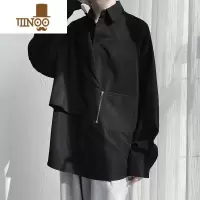 YANXU假长袖痞帅拼接衬衫男春季设计感百搭潮牌ins原宿风垂感衬衣