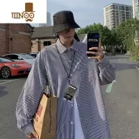 YANXU夏季薄款条纹衬衫男长袖日系cityboy宽松休闲韩版潮流百搭外套潮