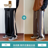 YANXU条纹裤子男双杠秋季直筒垂感宽松潮牌卫裤百搭运动裤阔腿休闲长裤