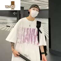 YANXU美式复古涂鸦字母短袖t恤男夏季高街潮牌ins宽松大码体恤打底衫潮