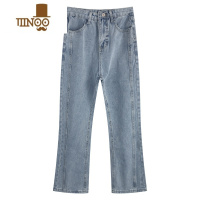 YANXU今年流行裤子新款小个子显瘦高腰复古牛仔裤九分喇叭裤