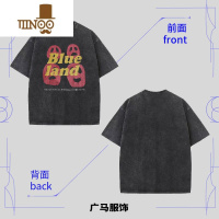 YANXUvintage复古水洗灰做旧短袖夏季潮牌高街印花宽松T恤男女上衣