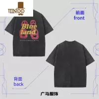 YANXUvintage复古水洗灰做旧短袖夏季潮牌高街印花宽松T恤男女上衣