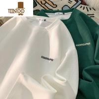 YANXU华夫格长袖t恤男士秋季潮流休闲刺绣潮牌百搭宽松大码套头上衣服