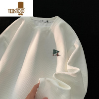 YANXUoversize美式华夫格圆领卫衣男薄款无帽长袖T恤宽松