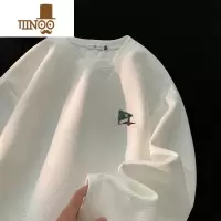 YANXUoversize美式华夫格圆领卫衣男薄款无帽长袖T恤宽松