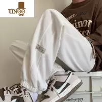 YANXU美式华夫格束脚男裤夏季休闲潮牌长裤抽绳运动帅气弹力薄款裤夏