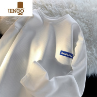 YANXU华夫格白色长袖T恤男士新款宽松休闲潮牌卫衣男生装上衣服