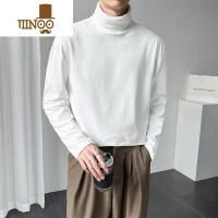 YANXU半高领男士长袖t恤高街潮牌卫衣纯色感内搭打底衫上衣