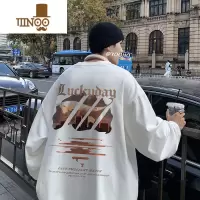 YANXU卫衣男士秋季新款打底衫ins长袖t恤宽松圆领创意印花男生美式上衣