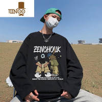 YANXU美式卡通印花T恤男秋季长袖衣服宽松内搭打底衫无帽卫衣