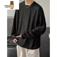 YANXU长袖t恤男设计感感痞帅破洞打底衫卫衣男装宽松圆领套头上衣