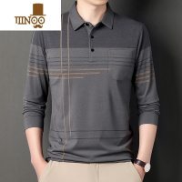YANXU秋装男士长袖t恤翻领条纹上衣新款中年爸爸装休闲polo衫