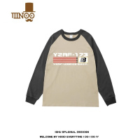 YANXU国潮美式复古小众拼色插肩长袖t恤男宽松圆领卫衣早秋上衣