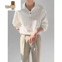YANXU华夫格上衣男士长袖polo领韩版宽松T恤潮牌休闲打底体恤衫