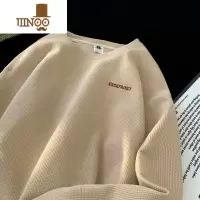 YANXU华夫格卫衣男秋季新款美式复古刺绣长袖t恤潮牌百搭宽松外套