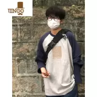 YANXU2023早秋日系少年感插肩长袖t恤男潮流宽松内搭打底上衣