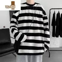 YANXU条纹长袖T恤男宽松韩版大码圆领打底衫潮牌ins潮流休闲上衣