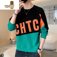 YANXU长袖T恤男美式高街字母印花拼接卫衣男装宽松圆领上衣服潮