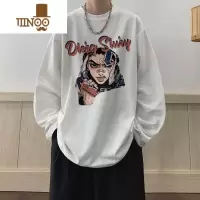YANXU美式复古卡通长袖t恤男士款vintage圆领卫衣黑色打底秋衣